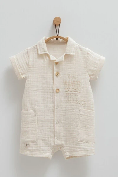 BABY BOY JUMPSUIT 100% COTTON DOUBLE POCKET DETAILED 202 - CARAMELL