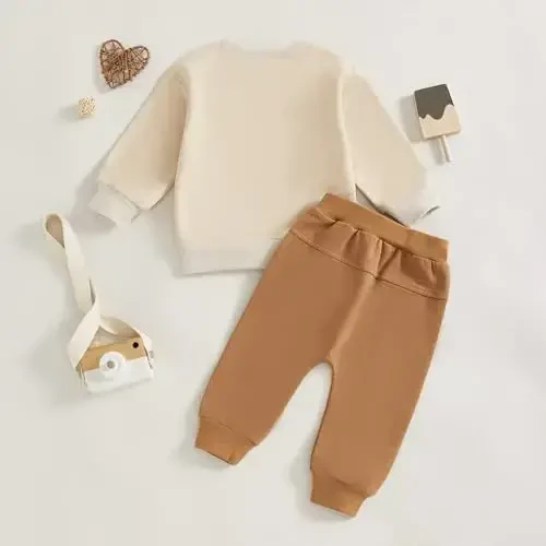 Baby Boy Kuzgi Kiyimlar To'plami Uzun Qisma Xatli Bosma Sweatshirt Shim Toddler Go'dak Kiyimlari 6 12 18 24 Oy 2T - 7