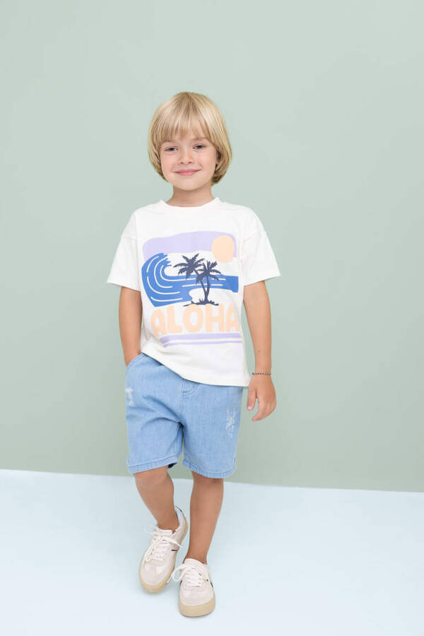 Baby Boy Label Printed Jean Shorts Light Blue - 1