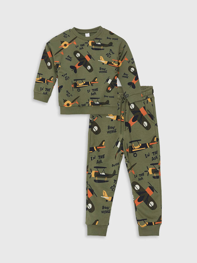 Baby Boy Long Sleeve Printed Sweatshirt and Jogger Pants Set with Crew Neck - 8