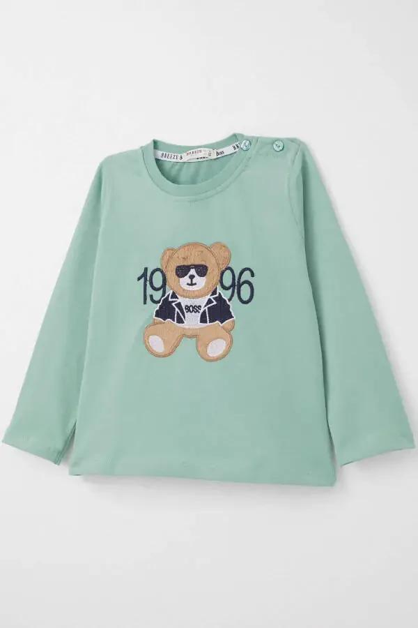 Baby Boy Long Sleeve T-Shirt Boss Bear Embroidery - 3