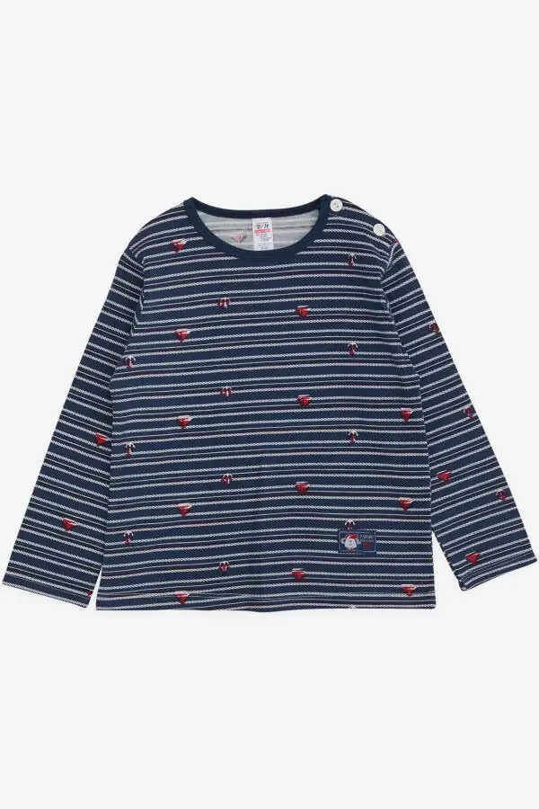 Baby Boy Long Sleeve T-Shirt Bursting Sea Theme 9 Months-3 Years, Navy Blue - 1