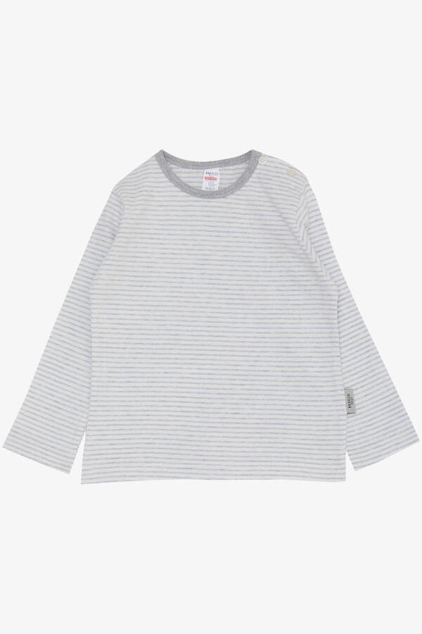 Baby Boy Long Sleeve T-Shirt Buttoned Striped 9 Months-3 Years, Light Grey Melange - 1