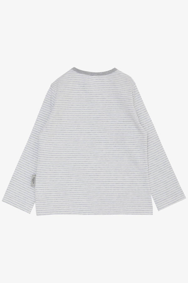 Baby Boy Long Sleeve T-Shirt Buttoned Striped 9 Months-3 Years, Light Grey Melange - 2