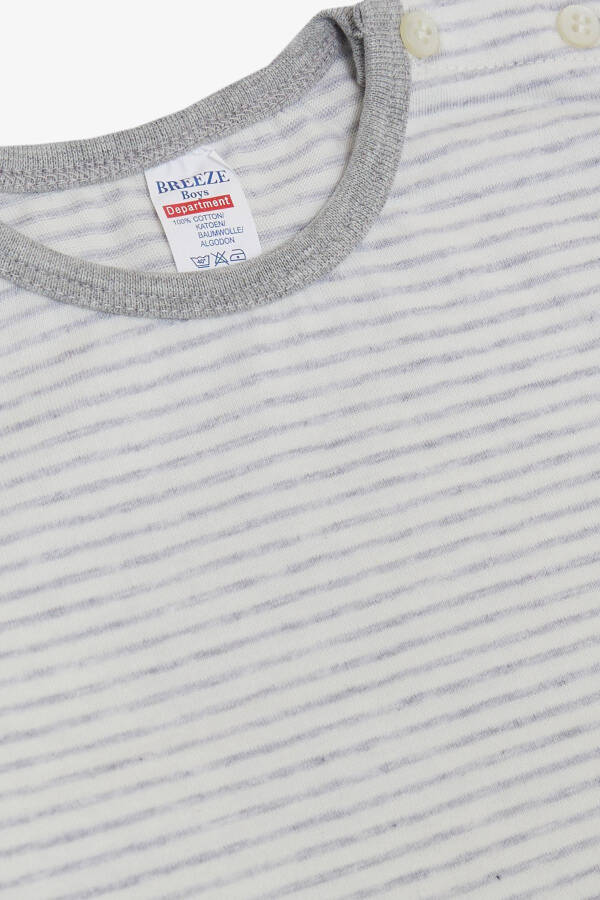 Baby Boy Long Sleeve T-Shirt Buttoned Striped 9 Months-3 Years, Light Grey Melange - 3