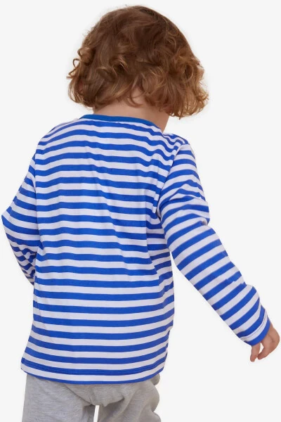 Baby Boy Long Sleeve T-Shirt Buttoned Striped Dino - Modazone (1)