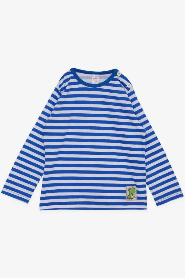 Baby Boy Long Sleeve T-Shirt Buttoned Striped Dino - 4