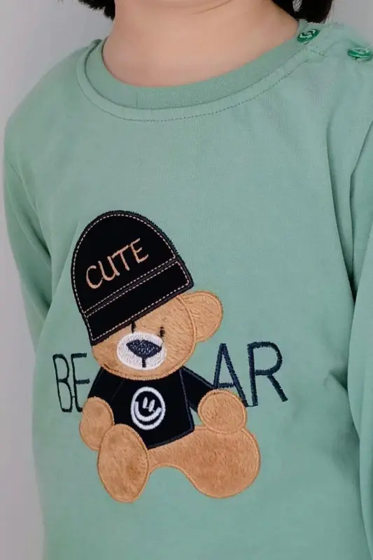 Baby Boy Long Sleeve T-Shirt Cool Teddy Bear Embroidery - 2