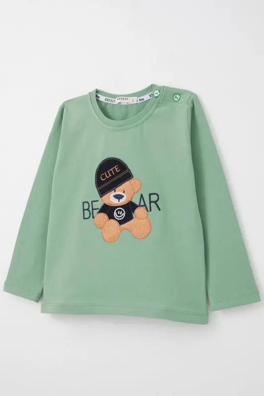 Baby Boy Long Sleeve T-Shirt Cool Teddy Bear Embroidery - 5