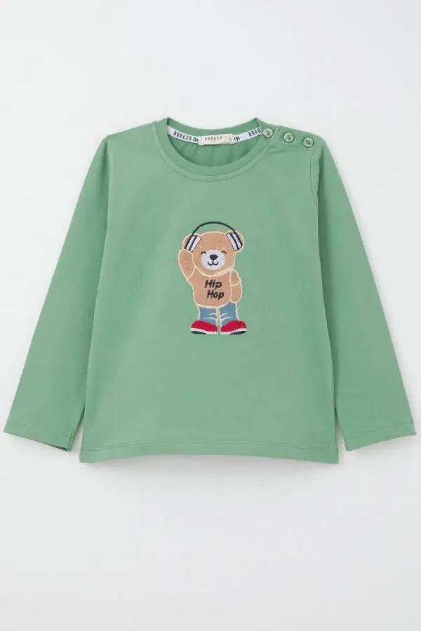 Baby Boy Long Sleeve T-Shirt Hip Hop Teddy Bear Embroidery - 1