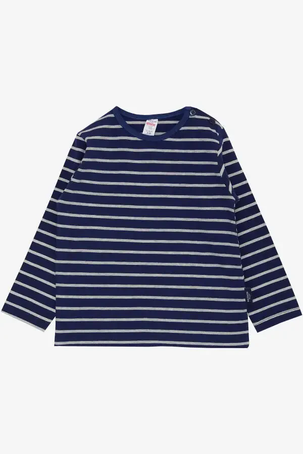 Baby Boy Long Sleeve T-Shirt Patch Striped 9 Months-3 Years, Navy Blue - 1