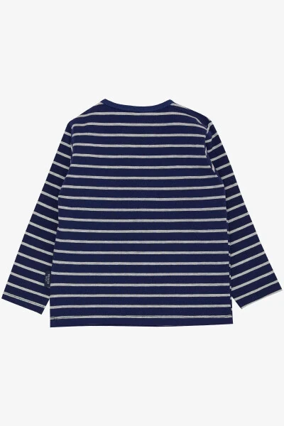 Baby Boy Long Sleeve T-Shirt Patch Striped 9 Months-3 Years, Navy Blue - Modazone (1)