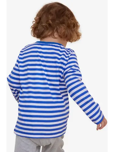 Baby Boy Long Sleeve T-Shirt Placket Striped Dinosaur Printed Dark Blue (9 Months-2 Years)-Blue - LC WAIKIKI (1)