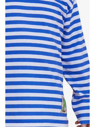 Baby Boy Long Sleeve T-Shirt Placket Striped Dinosaur Printed Dark Blue (9 Months-2 Years)-Blue - 3