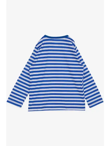 Baby Boy Long Sleeve T-Shirt Placket Striped Dinosaur Printed Dark Blue (9 Months-2 Years)-Blue - 5