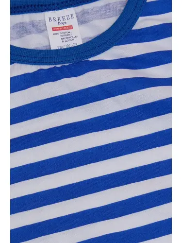 Baby Boy Long Sleeve T-Shirt Placket Striped Dinosaur Printed Dark Blue (9 Months-2 Years)-Blue - 6