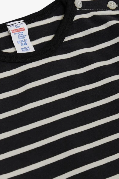 Baby Boy Long Sleeve T-Shirt Snap Fastener Striped 9 Months-3 - 3