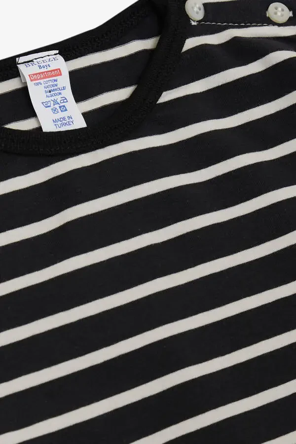 Baby Boy Long Sleeve T-Shirt Snap Fastener Striped 9 Months-3 - 3