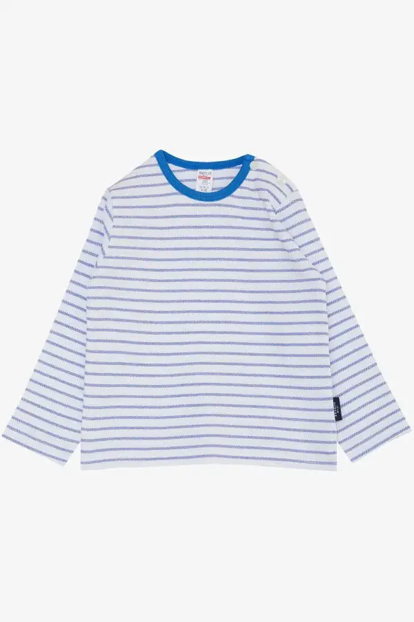 Baby Boy Long Sleeve T-Shirt Snap Fastener Striped 9 Months-3 - 1