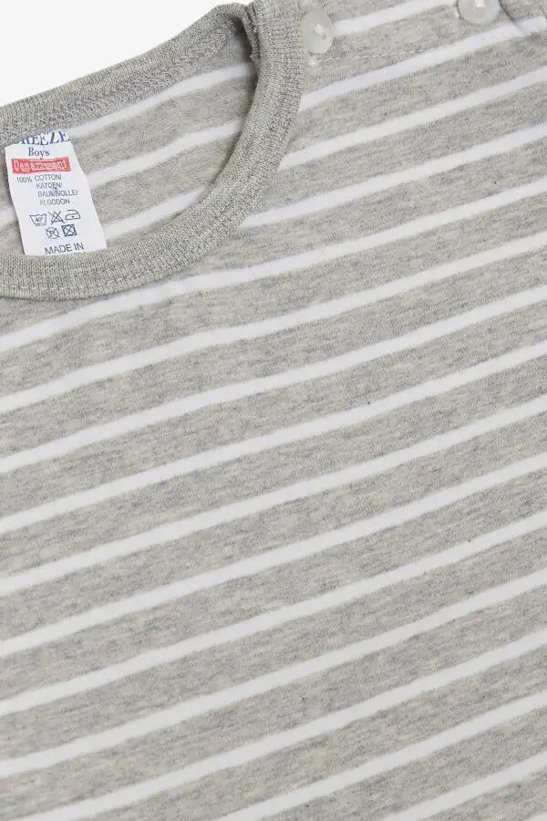 Baby Boy Long Sleeve T-Shirt Snap Striped 9 Months-3 - 3