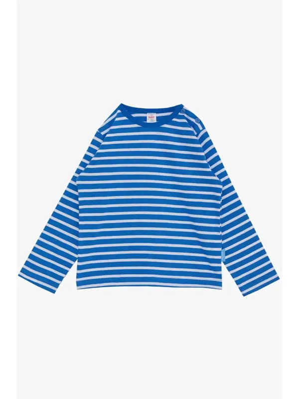 Baby Boy Long Sleeve T-Shirt Snap Striped Blue (9 Months-1 Year)-Blue - LC WAIKIKI