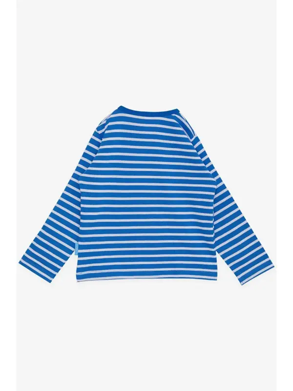 Baby Boy Long Sleeve T-Shirt Snap Striped Blue (9 Months-1 Year)-Blue - 2