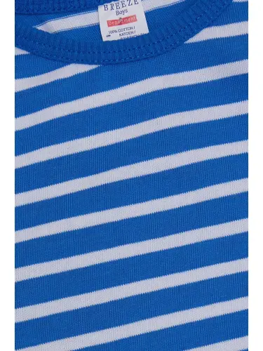 Baby Boy Long Sleeve T-Shirt Snap Striped Blue (9 Months-1 Year)-Blue - 3