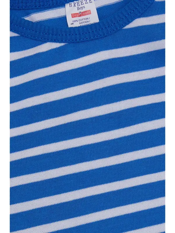 Baby Boy Long Sleeve T-Shirt Snap Striped Blue (9 Months-1 Year)-Blue - 3