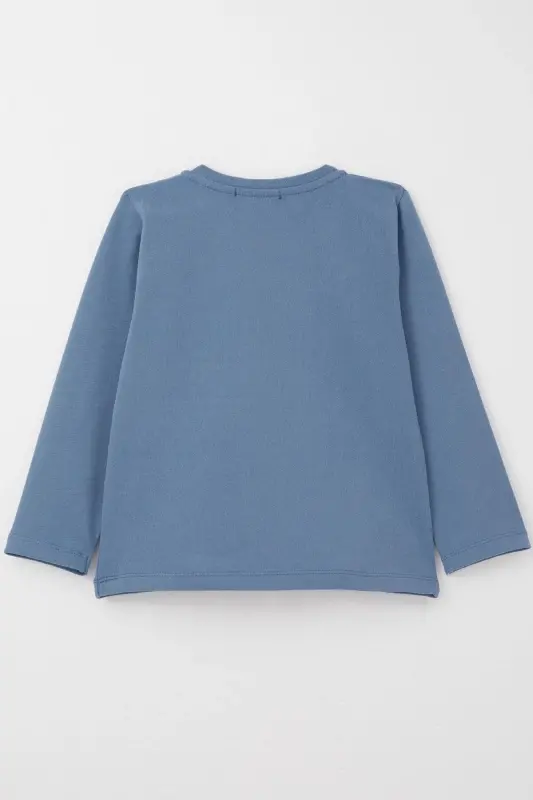 Baby Boy Long Sleeve T-Shirt with Cool Bear Embroidery 9 Months-3 Years, Indigo - Indigo - 2
