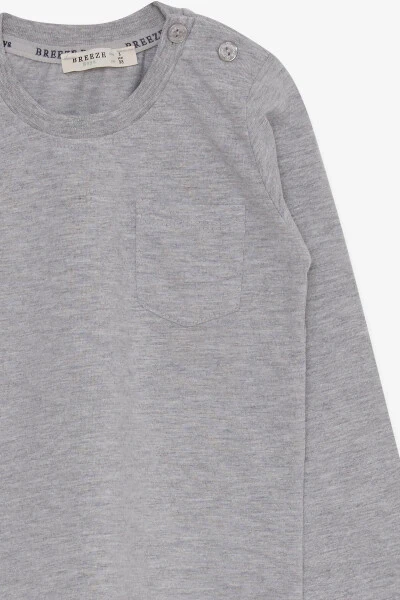 Baby Boy Long Sleeve T-Shirt with Pocket 9 Months-3 Years, Gray - 4