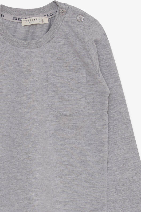 Baby Boy Long Sleeve T-Shirt with Pocket 9 Months-3 Years, Gray - 4
