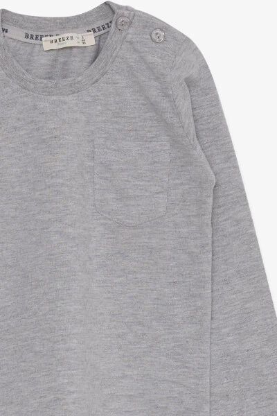 Baby Boy Long Sleeve T-Shirt with Pocket 9 Months-3 Years, Gray - 4