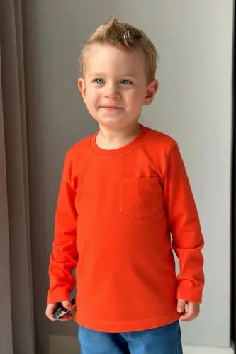 Baby Boy Long Sleeve T-Shirt with Pocket 9 Months-3 Years, Tu - 1