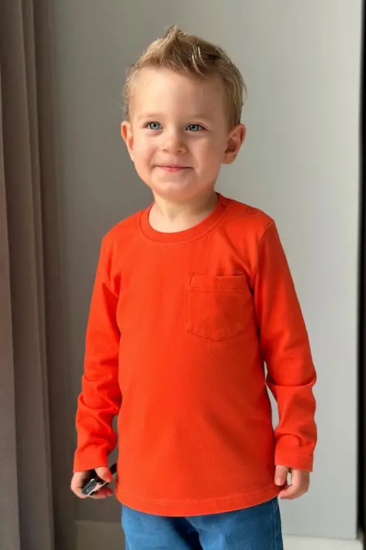 Baby Boy Long Sleeve T-Shirt with Pocket 9 Months-3 Years, Tu - BREEZE