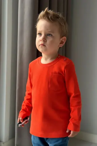 Baby Boy Long Sleeve T-Shirt with Pocket 9 Months-3 Years, Tu - 2