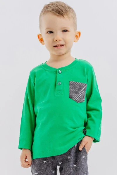 Baby Boy Long Sleeve T-Shirt with Pocket, Button and Emblem - BREEZE
