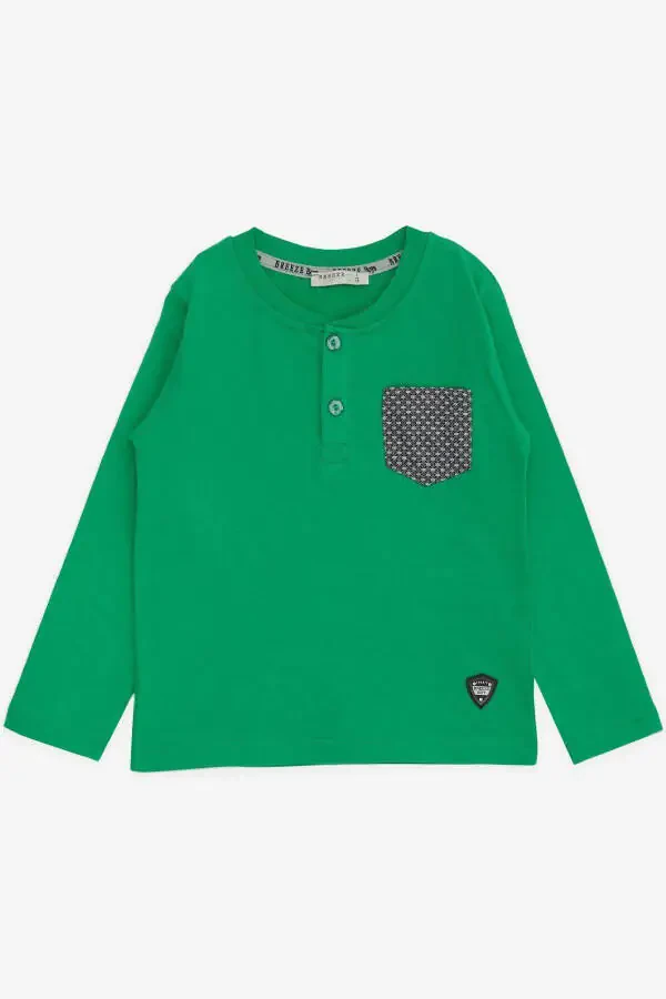 Baby Boy Long Sleeve T-Shirt with Pocket, Button and Emblem - 5