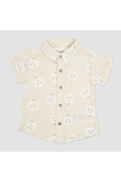 Baby Boy Muslin Beige Shirt - 7