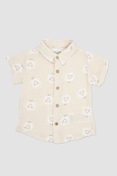 Baby Boy Muslin Beige Shirt - 1