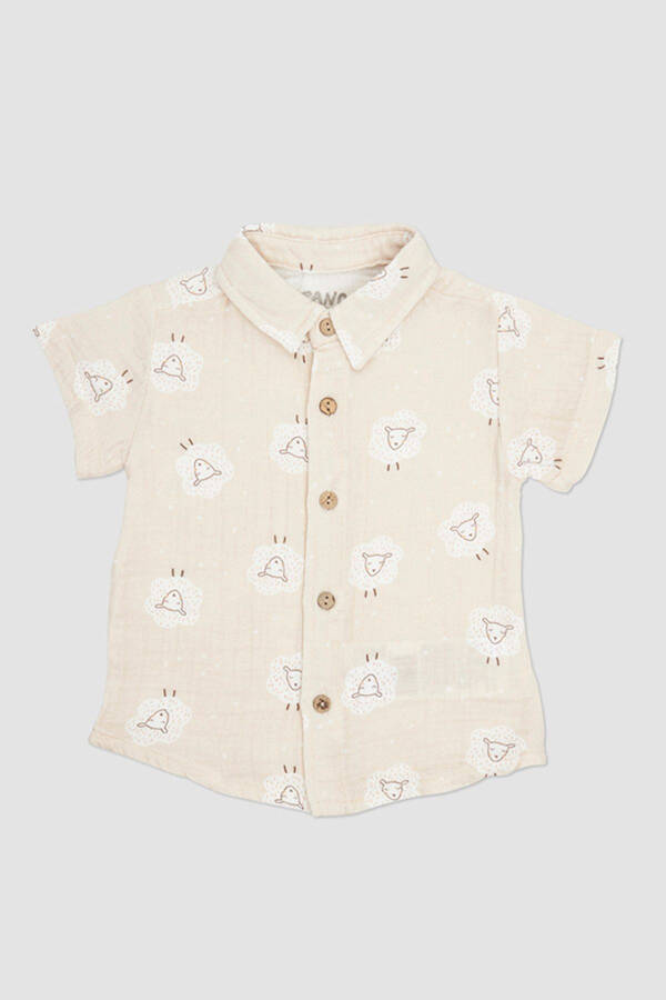 Baby Boy Muslin Beige Shirt - 1