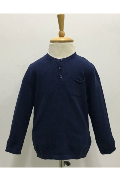 Baby Boy Navy Blue Button-Front Knit Cardigan - 1