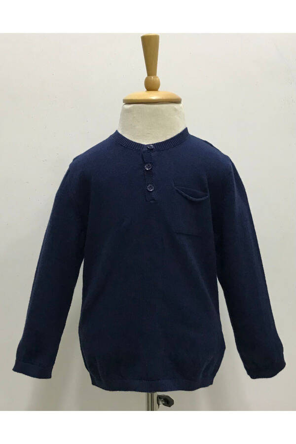 Baby Boy Navy Blue Button-Front Knit Cardigan - 1