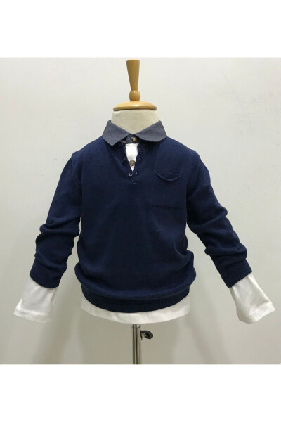 Baby Boy Navy Blue Button-Front Knit Cardigan - 3