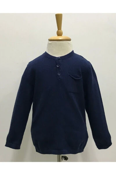 Baby Boy Navy Blue Button-Front Knit Cardigan - Modazone