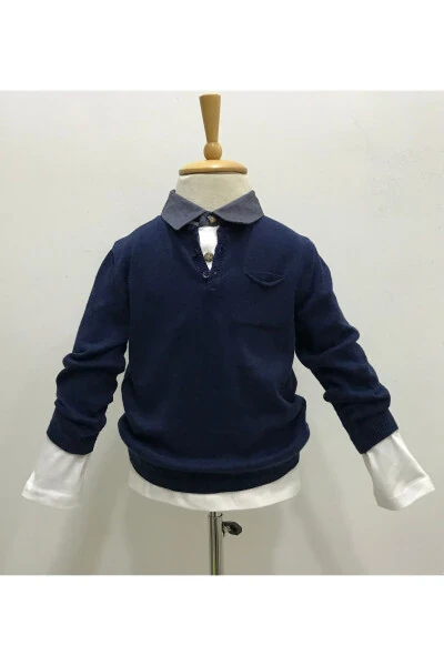 Baby Boy Navy Blue Button-Front Knit Cardigan - 3