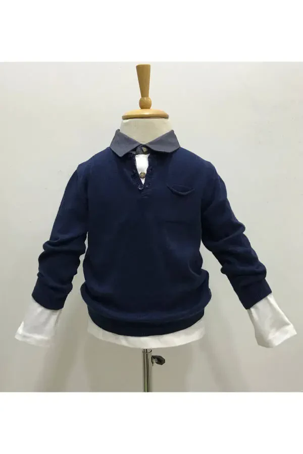 Baby Boy Navy Blue Button-Front Knit Cardigan - 3