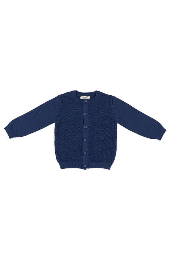 Baby Boy Navy Blue Knit Cardigan - 1