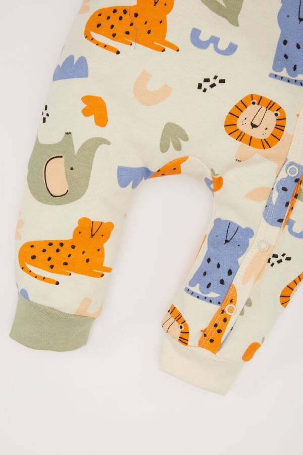 Baby Boy Newborn Safari Print Long Sleeve Snap-Closure Jumpsuit Sand - 3