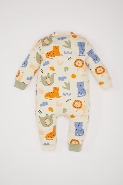 Baby Boy Newborn Safari Print Long Sleeve Snap-Closure Jumpsuit Sand - 4