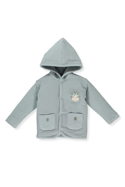 Baby Boy Organic Graffe Lined Hooded Cardigan Blue K 4217 - BEBETTO